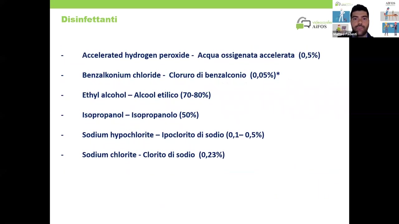 :3 ‘ \ll()\

'3 .\|l-‘()8 

  

- Accelerated hydrogen peroxide - Acqua ossigenata accelerata (0,5%)
- Benzalkonium chloride - Cloruro di benzalconio (0,05%)*

- Ethyl alcohol — Alcool etilico (70-80%)

- lsopropanol — lsopropanolo (50%)

- Sodium hypochlorite - lpoclorito di sodio (0,1— 0,5%)

- Sodium chlorite - Clorito di sodio (0,23%)